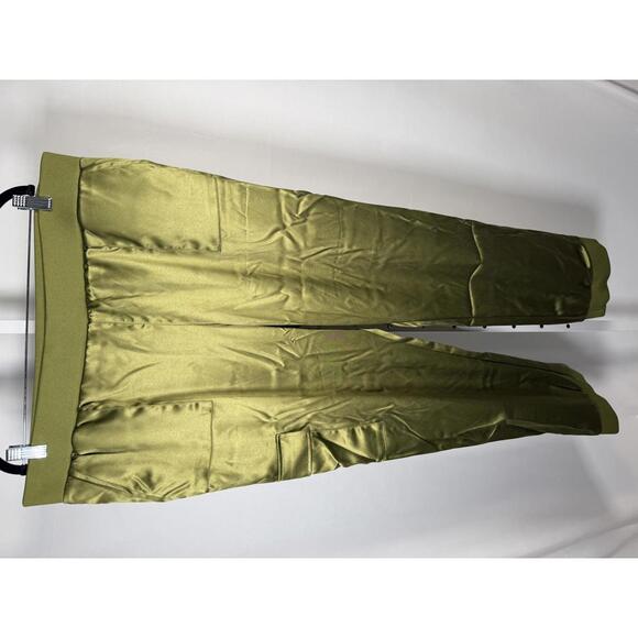 LOGO by Lori Goldstein Women's Pants Satin Cargo Pant Green Size XL - Picture 2 of 5